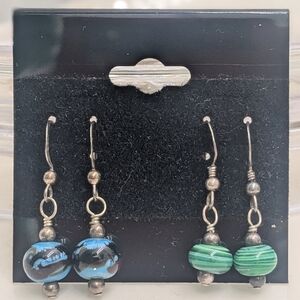 Two Pairs Signed 925 Sterling Silver Dangle Earrings